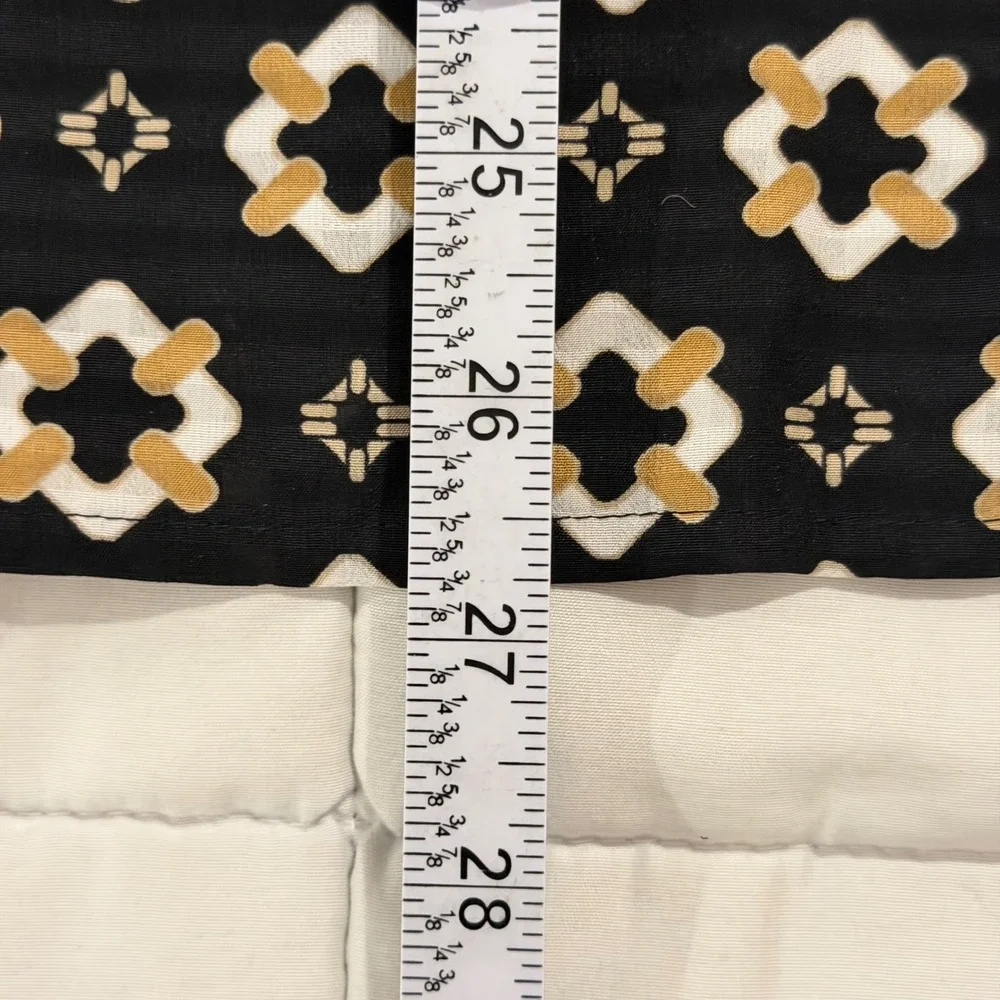 LOFT Blouse XL Black Geometric Ruffle Neck Puff Sleeve NEW